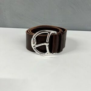 Ralph Lauren Brown Leather Belt with Silver Buckle